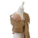 Beige Leinen-RingSling baby carrier with breathable linen fabric for secure and comfortable babywearing