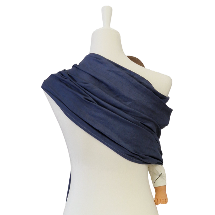 Leinen-RingSling INDIGO baby carrier in breathable indigo linen fabric for secure and comfortable babywearing