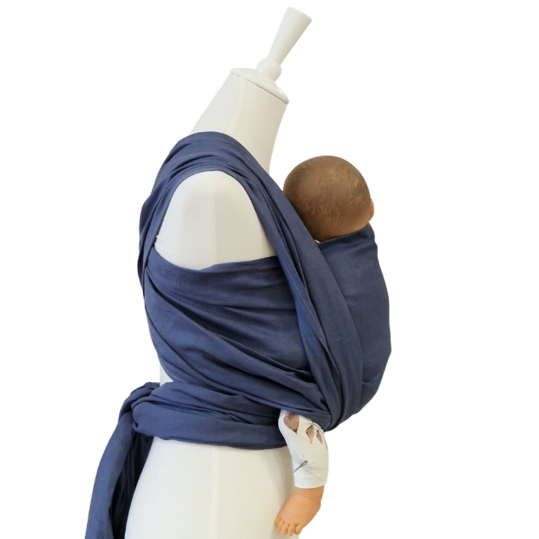 Leinentragetuch INDIGO aus 100% Leinen in Blau mit Babytragefunktion für 3,5-20 kg vor dem Körper