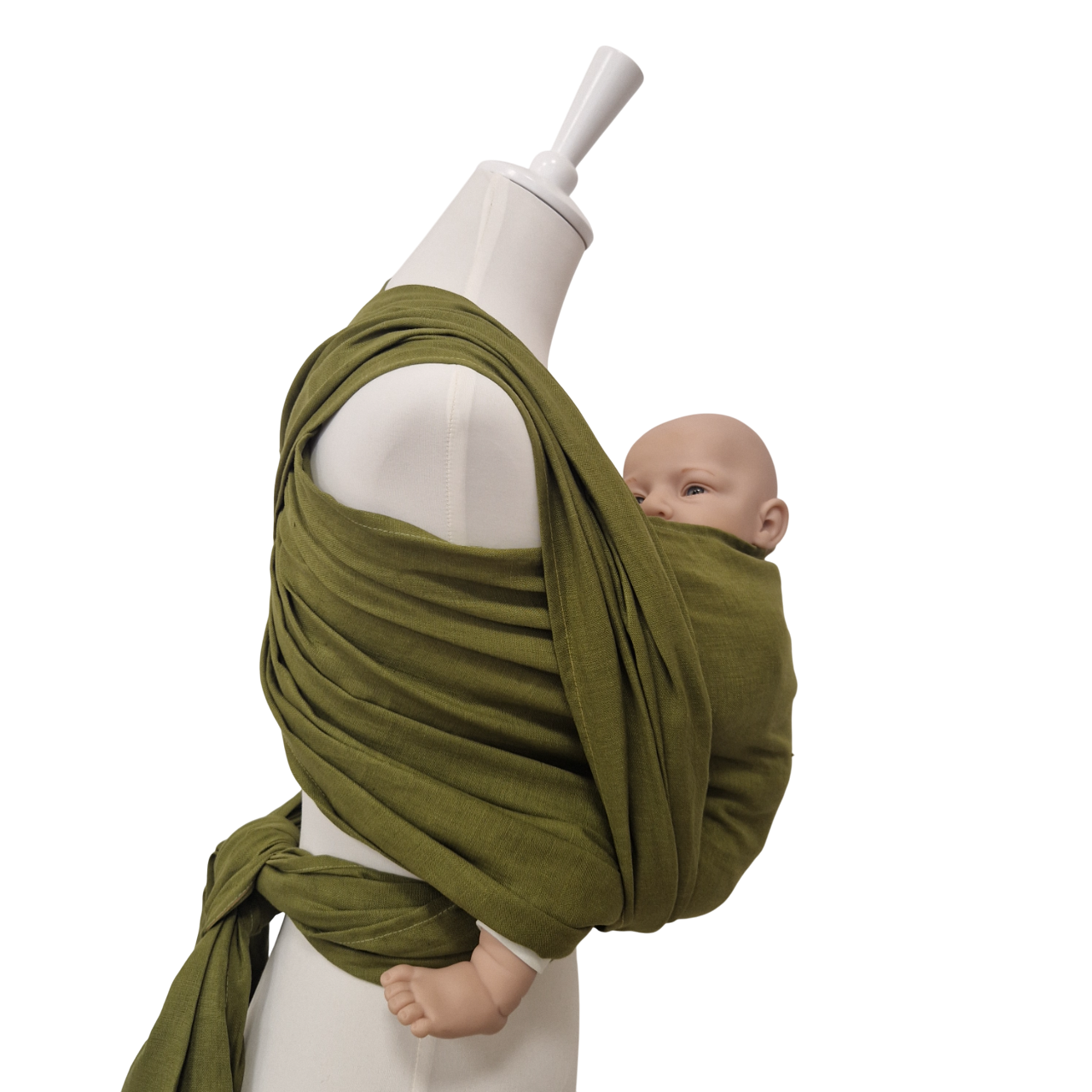 Leinentragetuch MOOSGRÜN in khaki, atmungsaktives Babytragetuch aus 100% Leinen, langlebig und bequem, für Babys 3,5-20 kg