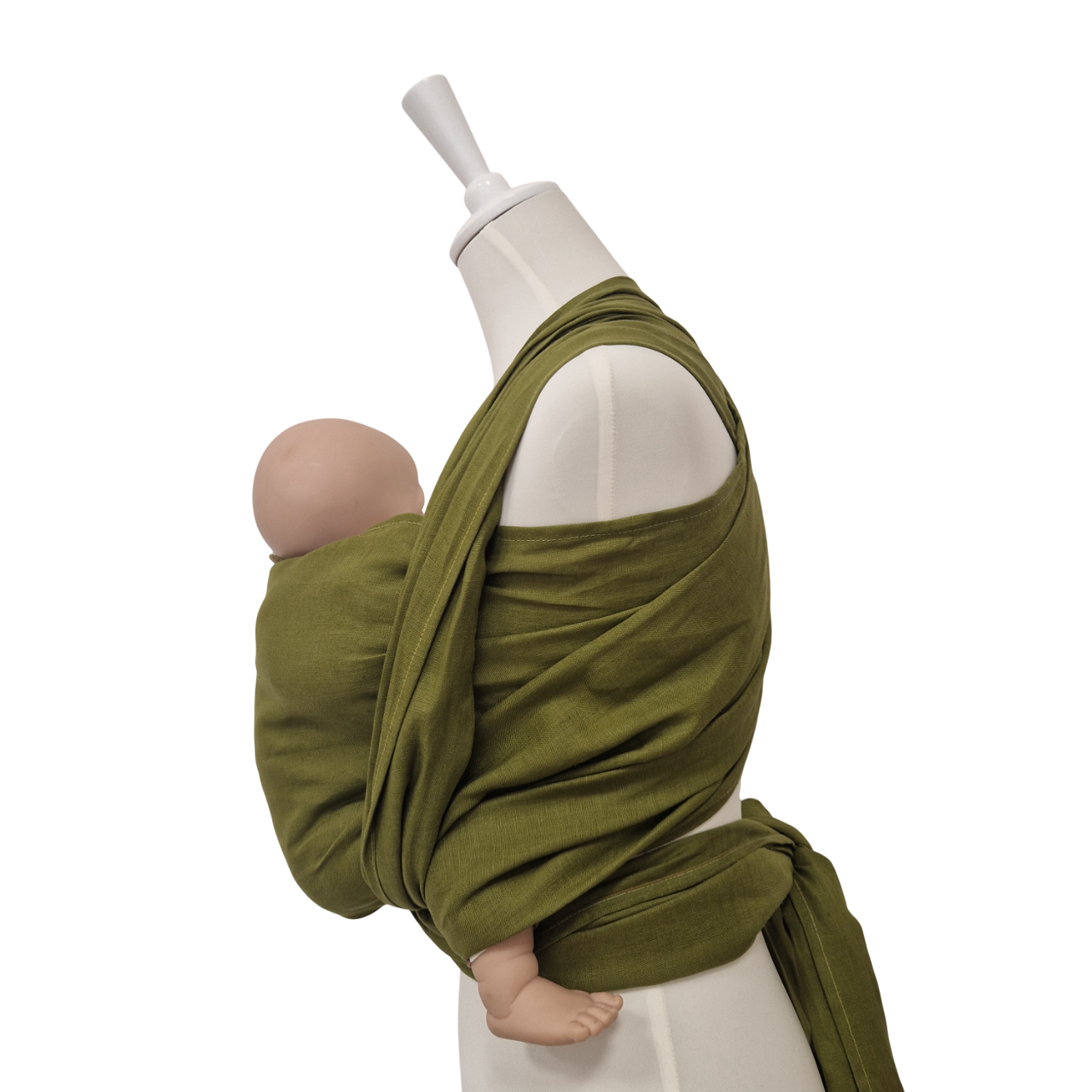 Leinentragetuch MOOSGRÜN aus 100% Leinen in Khaki, atmungsaktiv und nachhaltig, für Babys 3.5-20 kg