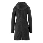 Mamalila Kapuzen Tragemantel Vienna, classic design, wool blend fabric, wind- and waterproof, back view.