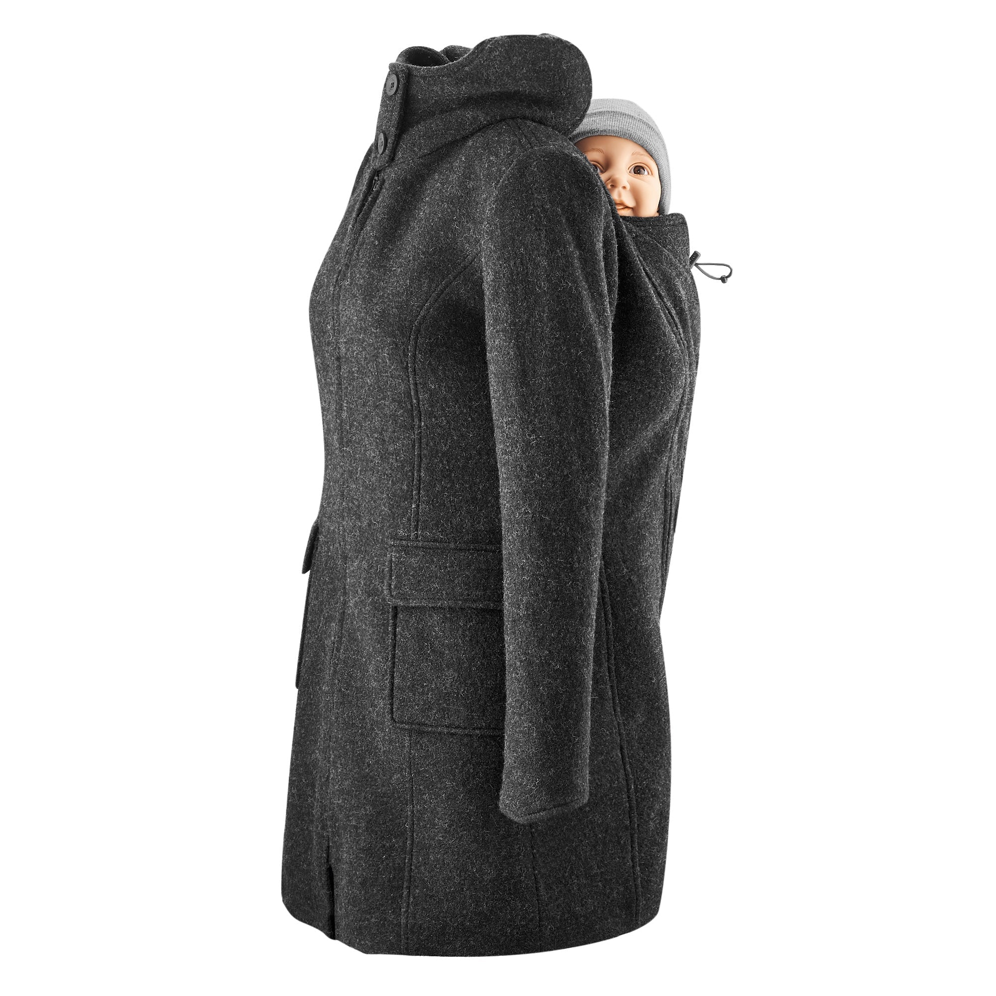 Mamalila Kapuzen Tragemantel Vienna, wool blend babywearing coat, classic design, winter-ready, German Design Award winner.
