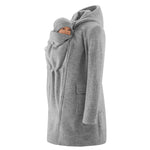 Mamalila Kapuzen Tragemantel Vienna in gray wool, featuring baby-carrying insert and hood.