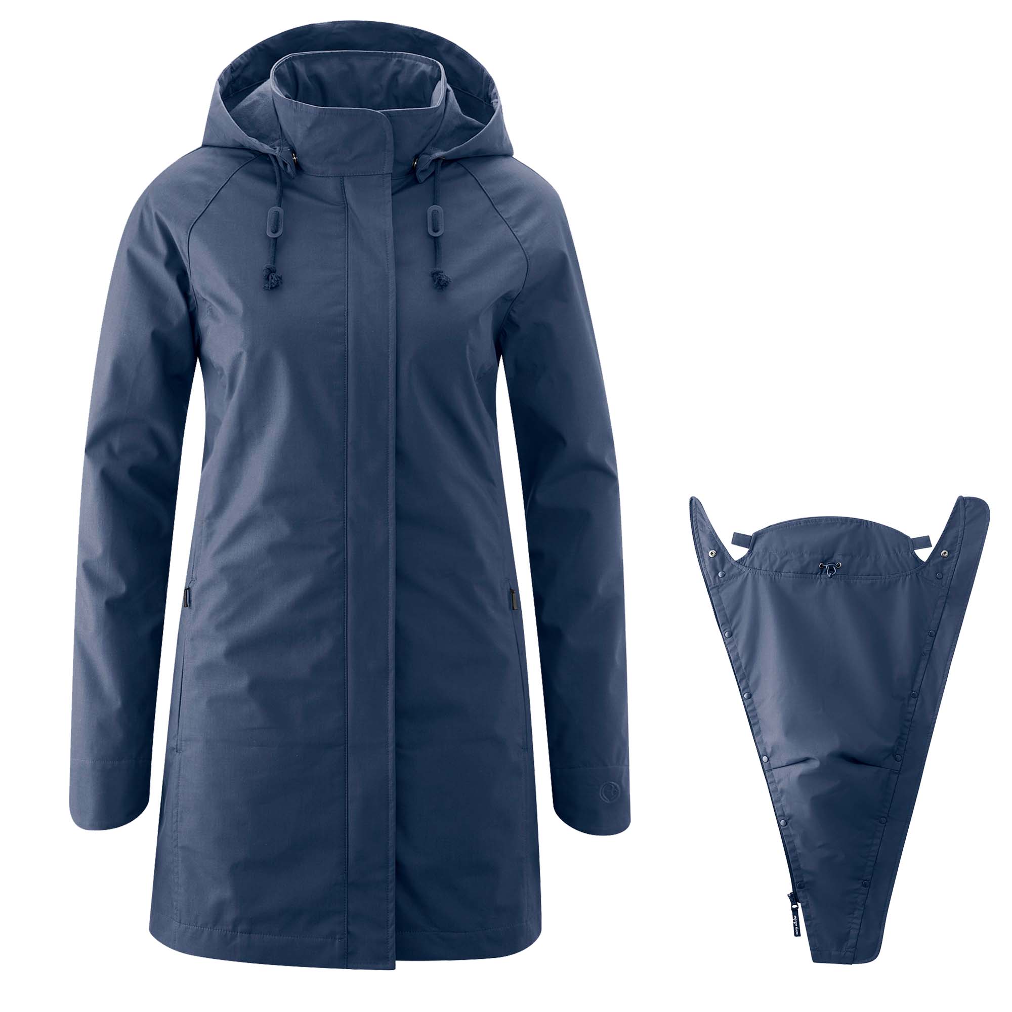Mamalila Kurzmantel Berlin, 4-in-1 maternity and baby-carrying coat, windproof, water-repellent, bio-cotton blend, removable lining.