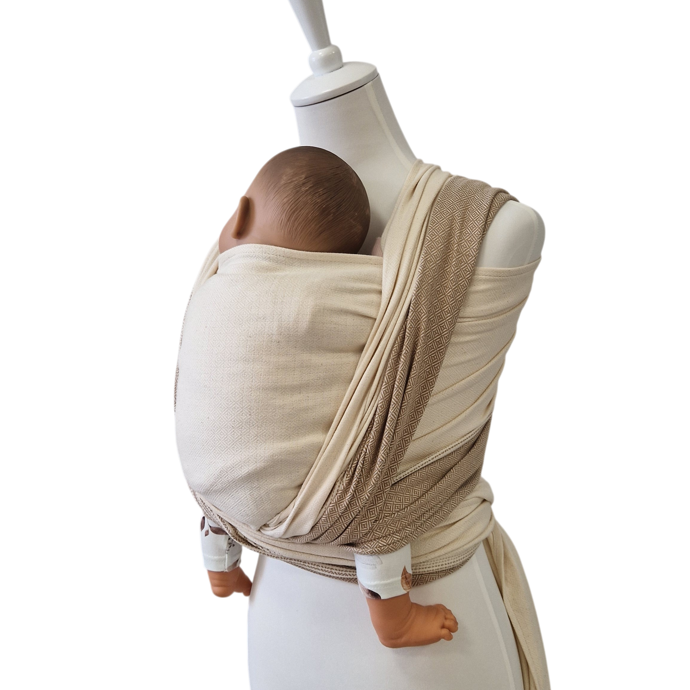 Tragetuch Leo Natur mit zartem Farbverlauf und diagonalelastischem Webmuster aus 100% Baumwolle, langlebig und weich, ideal für Babys und Kleinkinder, made in Germany