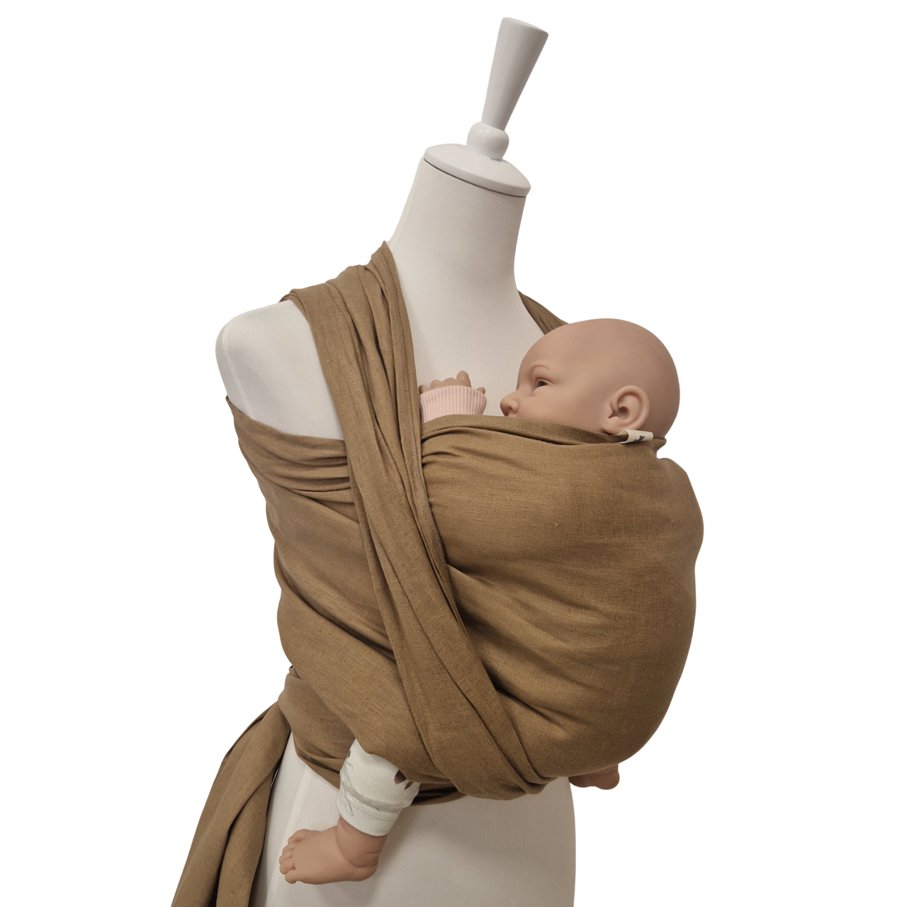 Beige Leinentragetuch STROHGOLD aus 100% Leinen mit Babytragefunktion für 3,5-20 kg Babys