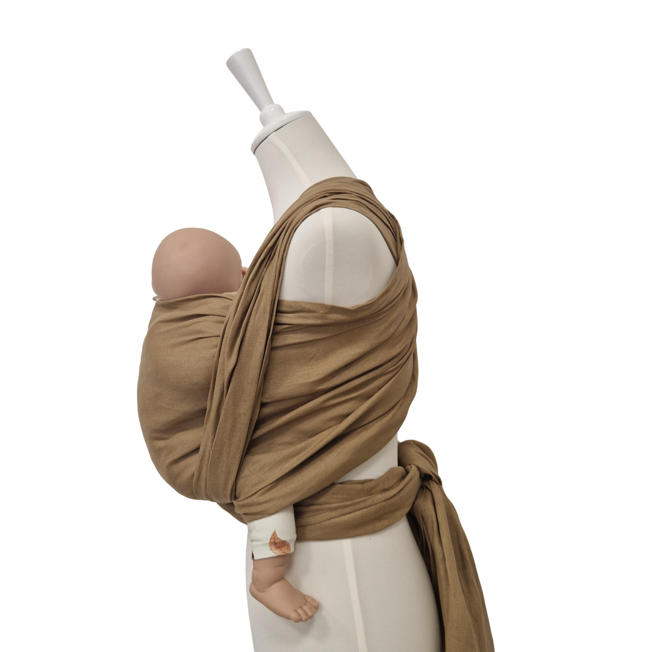 Beige Leinentragetuch STROHGOLD aus 100% Leinen, leichter und atmungsaktiver Babytragebeutel für Nähe und Geborgenheit.