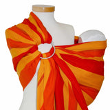 Ringsling Albert in vibrant red and orange stripes, lightweight and adjustable, made from 100% cotton.