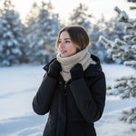 Beige Storchenwiege Teddy Loop winter scarf made of soft teddy polyester fabric