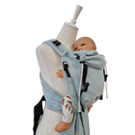 Babycarrier Aqua Half-Buckle-Babytrage aus 100% Baumwolle mit gepolsterten Trägern und Bauchgurt in hellblau