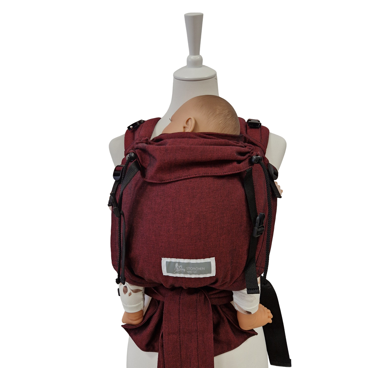 Babycarrier Bordeaux ergonomische Half-Buckle-Babytrage mit Kopfstütze und Brustgurt aus 100% Baumwolle ab Geburt