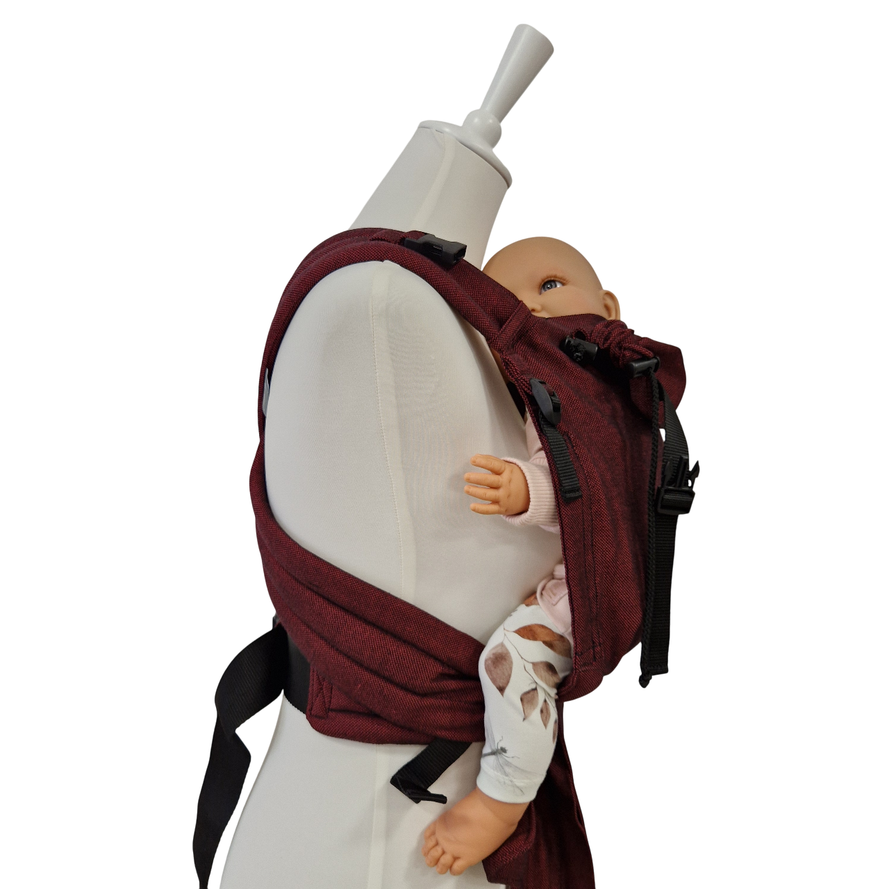 Babycarrier Bordeaux Half-Buckle-Babytrage mit Brustgurt und Kopfstütze aus Baumwolle