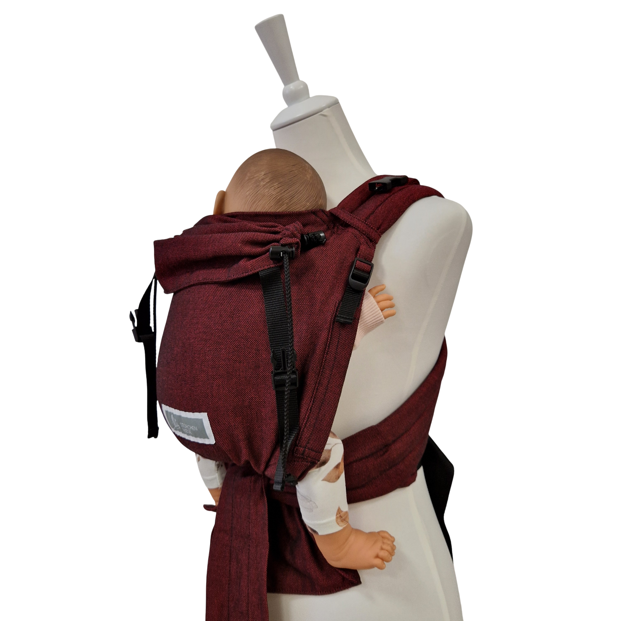 Babycarrier Bordeaux Half-Buckle Babytrage aus Baumwolle mit Kopfstütze und Brustgurt