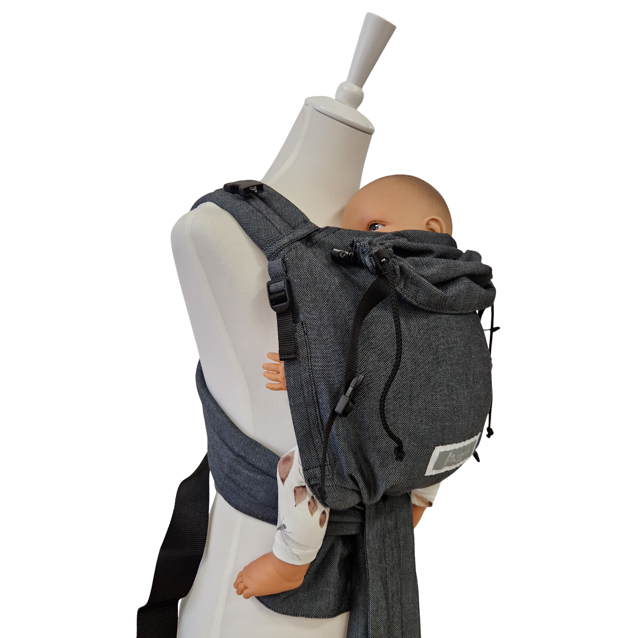 Babycarrier Graphit mit gepolsterten Trägern und verstellbarem Steg für ergonomisches Tragen ab Geburt bis 15 kg