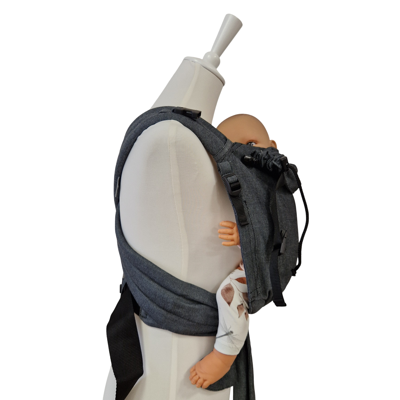 Ergonomische Babytrage Graphit aus Baumwolle mit gepolsterten Gurten und verstellbarem Steg