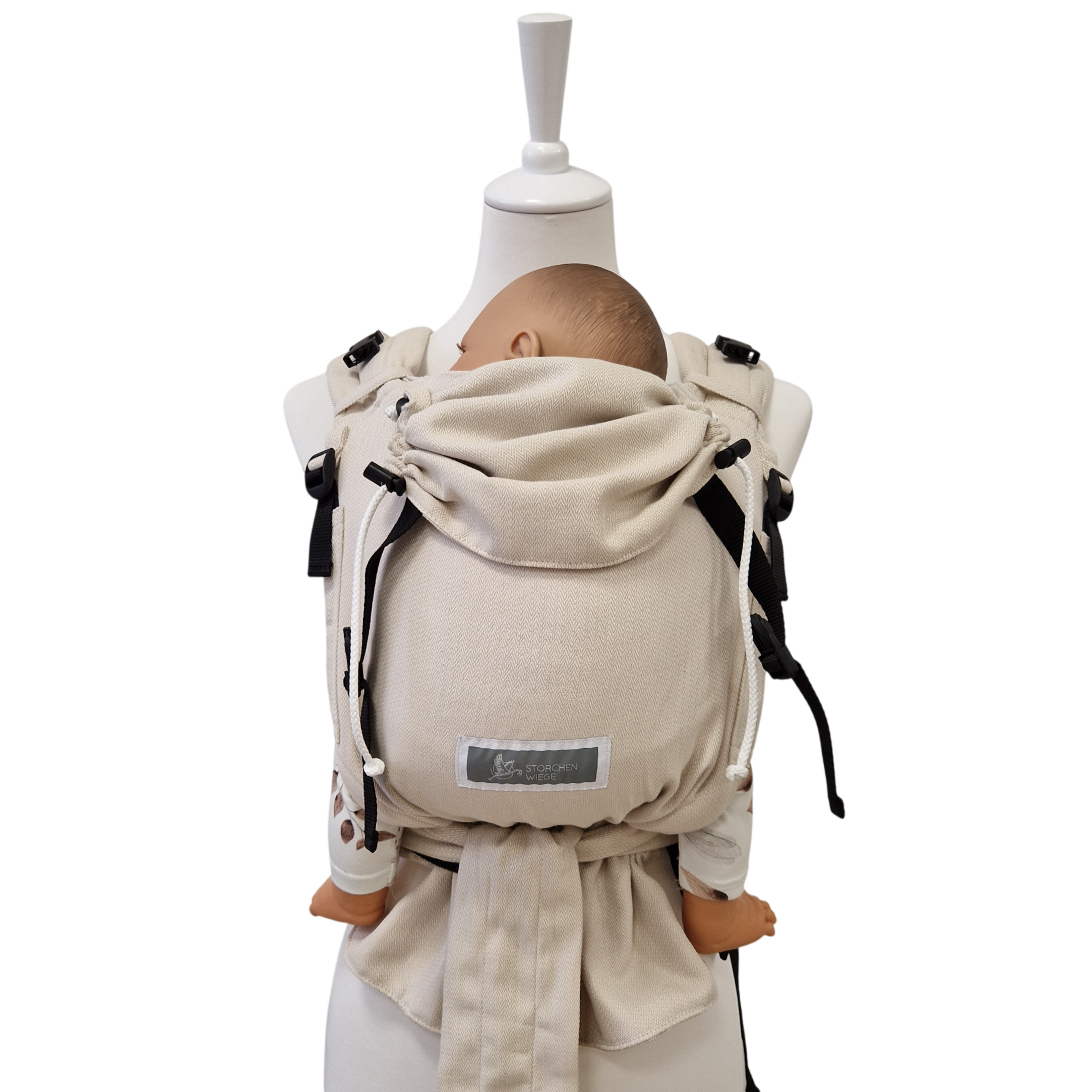Ergonomische Babytrage ab Geburt mit gepolsterten Schulterträgern und Hüftgurt aus 100% Baumwolle