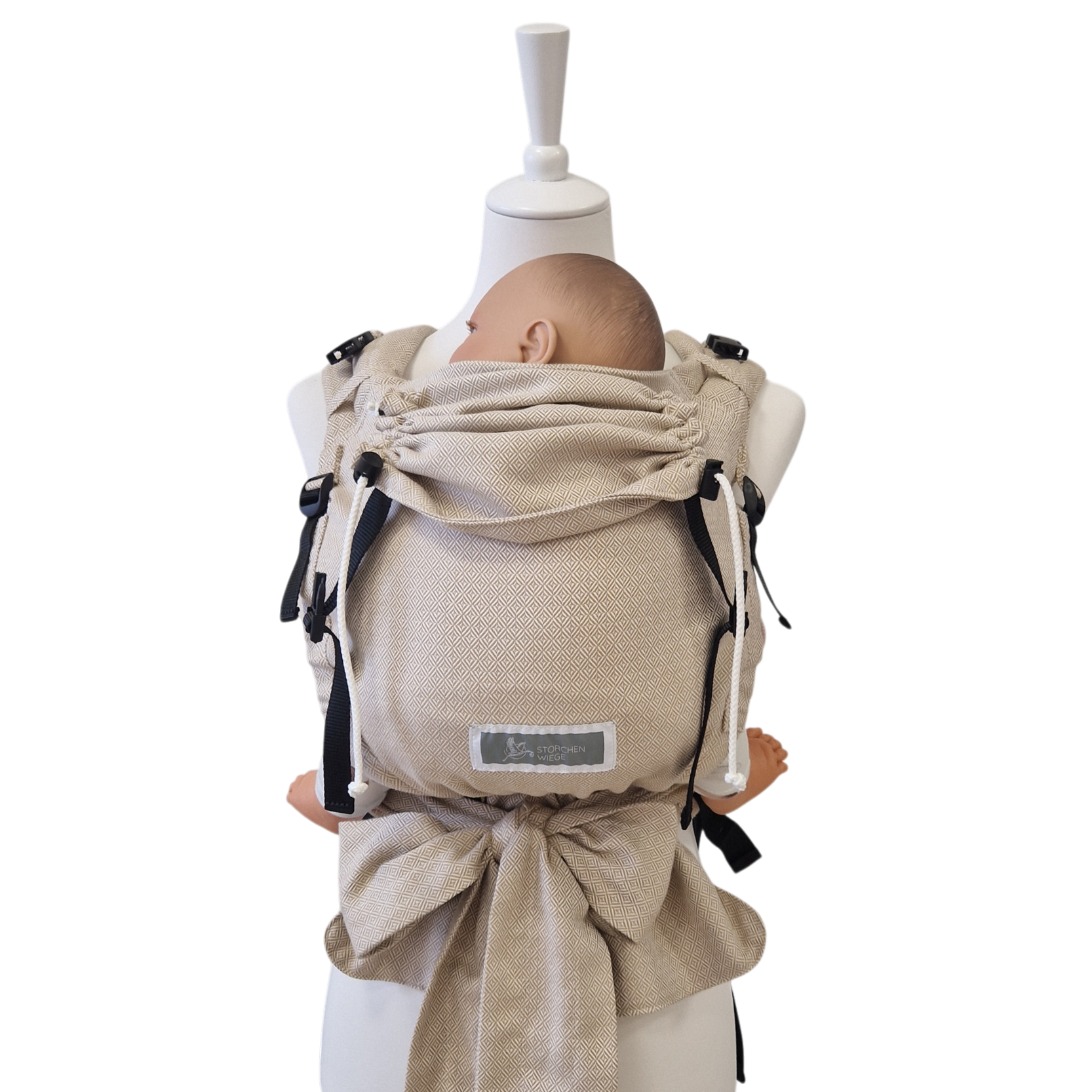 Ergonomische Babytrage ab Geburt mit gepolsterten Schultergurten und Hüftgurt aus 100% Baumwolle