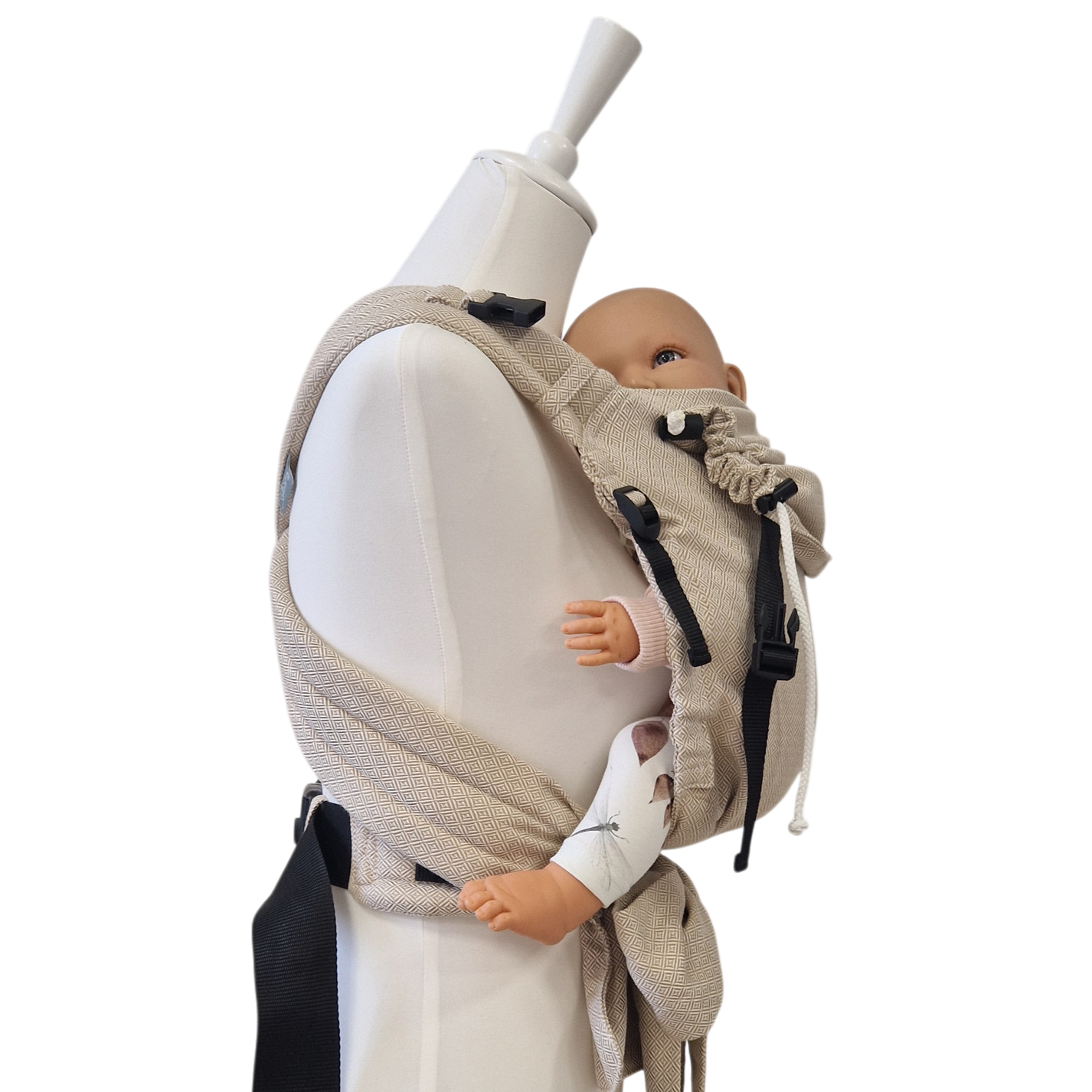 Ergonomische Babytrage ab Geburt mit gepolsterten Trägern und Hüftgurt aus 100% Baumwolle, Made in Germany