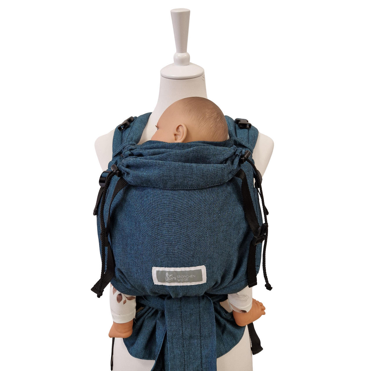 Türkis Babycarrier Talemo mit gepolsterten Trägern und Bauchgurt, geeignet ab Geburt, mit Brustgurt und Kopfstütze