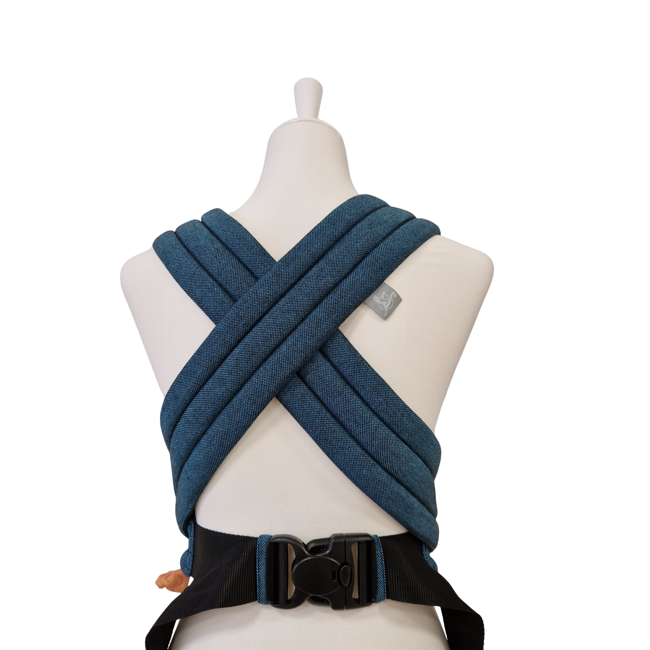 Babycarrier Türkis gepolstert mit Brustgurt und Dreipunkt-Sicherheitsschnalle in Healthy-Haltung