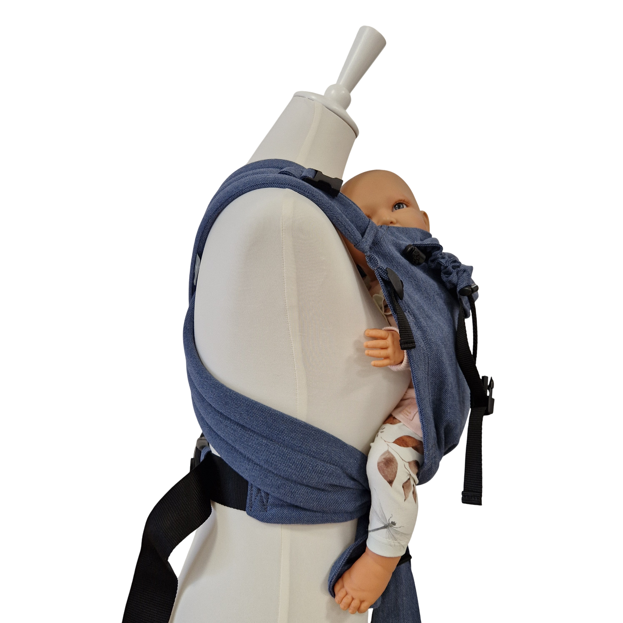 Babycarrier Jeans Babytrage in Jeans-Optik mit gepolsterten Trägern und stufenlos verstellbarem Steg für gesunde Anhock-Spreiz-Haltung
