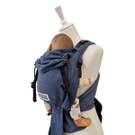 Babycarrier Jeans in optimal anpassbarer Half-Buckle-Babytrage mit Kopfstütze und Brustgurt in Jeans-Optik