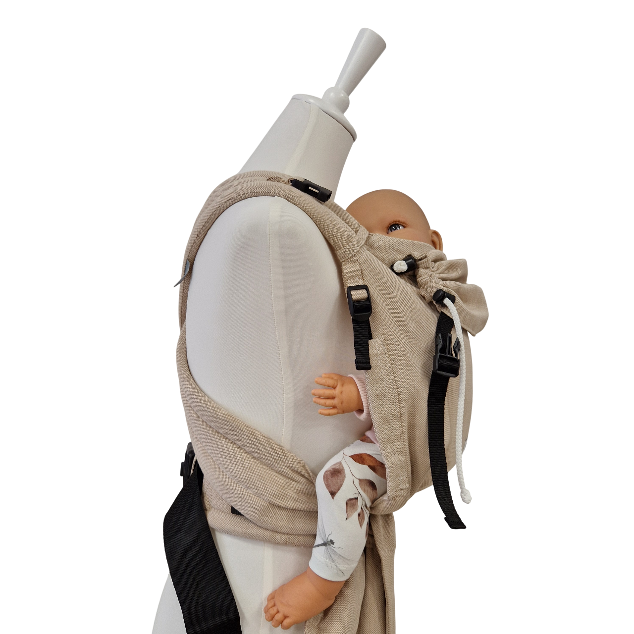 Half-Buckle Babytrage Talemo Natur aus 100% Baumwolle mit gepolsterten Trägern und Bauchgurt für gesunde Anhock-Spreiz-Haltung ab Geburt bis 15 kg