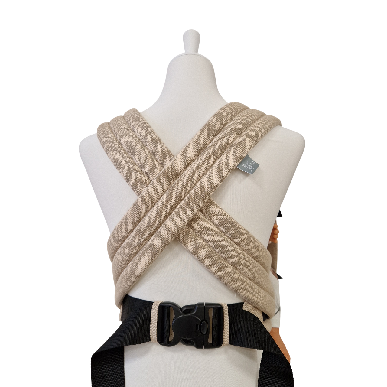 Talemo Natur Babytrage aus 100% Baumwolle in Natur mit gepolsterten Trägern und verstellbarem Steg für optimale Anhock-Spreiz-Haltung