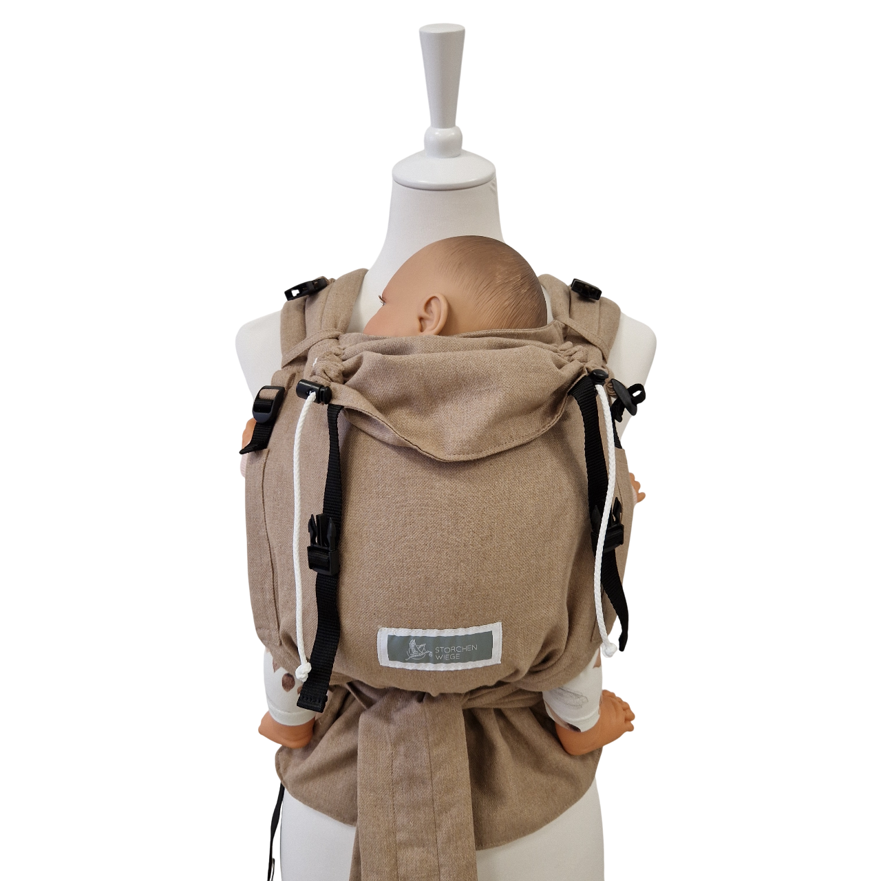 Babycarrier Sand bequeme Half-Buckle-Babytrage mit Kopfstütze und Brustgurt aus 100% Baumwolle in Sandfarbe
