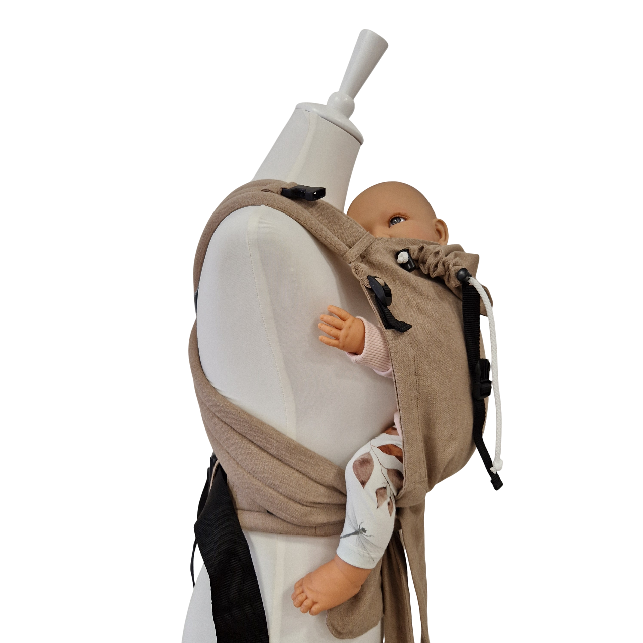 Babycarrier Sand Half-Buckle-Babytrage in Sandfarbe mit gepolsterten Trägern und sicherem Bauchgurt