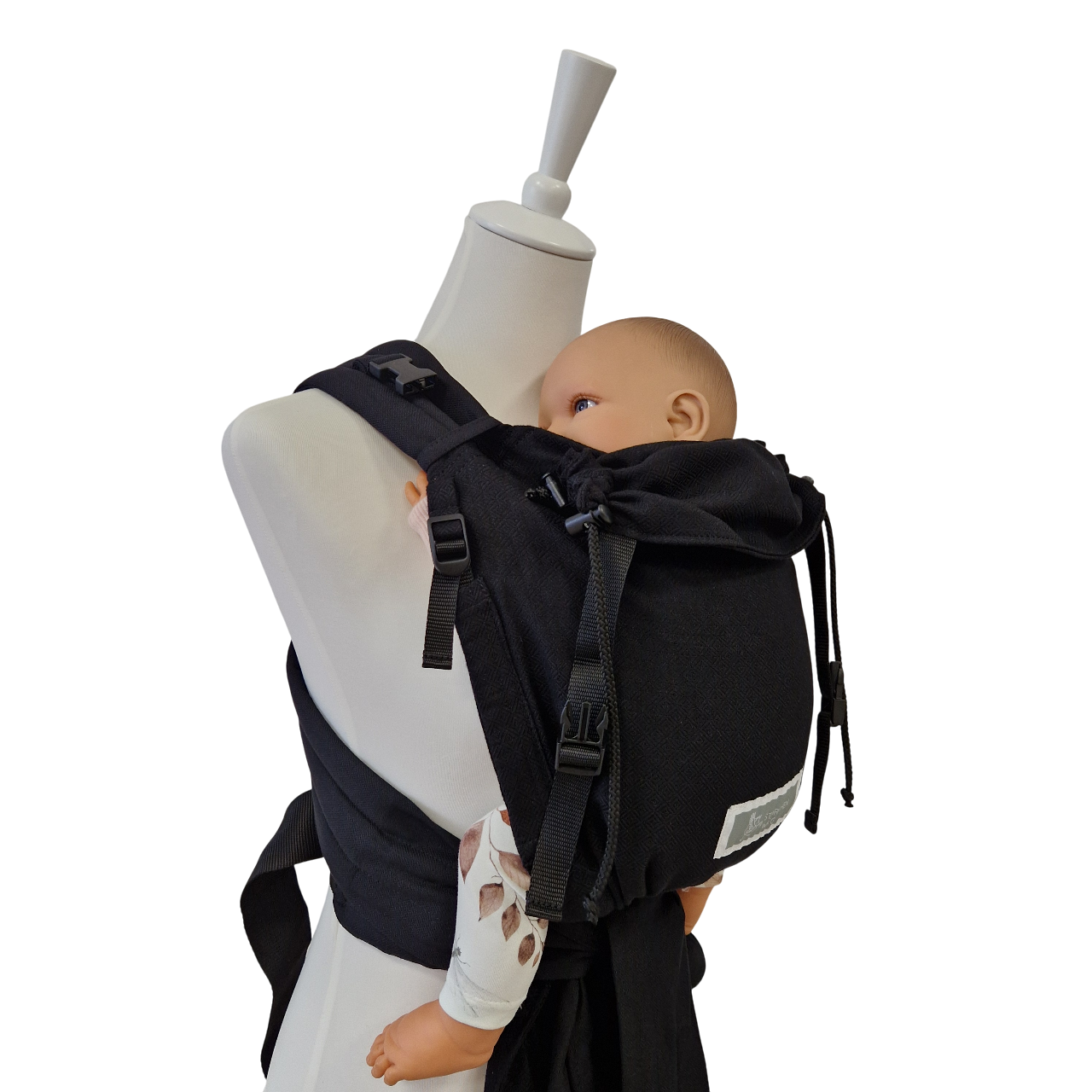 Babytrage Leo Schwarz mit gepolsterten Trägern und Brustgurt für Neugeborene und Kleinkinder