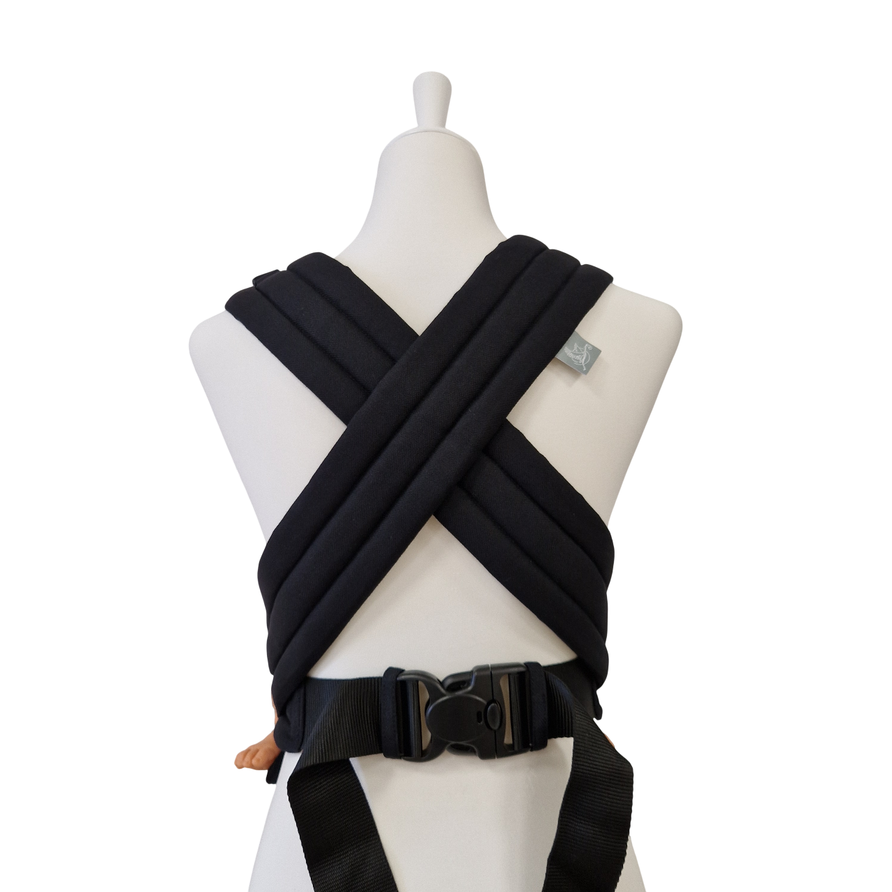 Babytrage Leo Schwarz mit gepolsterten Trägern und Bauchgurt, ergonomisch und verstellbar