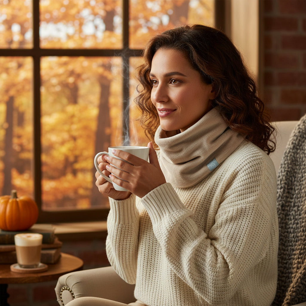 Beige Storchenwiege Loop scarf made of soft Valboa fabric for warmth and style