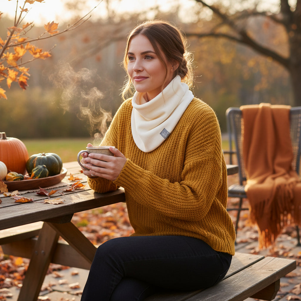 Storchenwiege Loop in ecru color made of soft Valboa fabric for cold weather