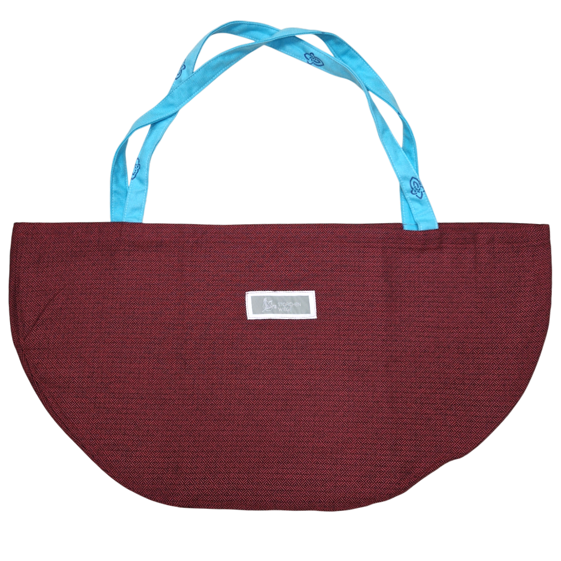 Wiegetasche Bordeaux aus 100% Baumwolle in Bordeauxrot mit blauen Tragegriffen zur Babygewichtskontrolle bis 7 kg, OEKO-TEX zertifiziert, Made in Germany