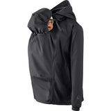 Mamalila Softshell-Tragejacke schwarz für Schwangerschaft und Babytragen mit Kapuze und Fleecefutter