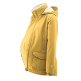 Mamalila Allwetter Tragejacke in senfgelb mit Teddyfutter und stufenweise auffaltbarer Babykapuze, winddicht und wasserabweisend, perfekt für Winter und Babytragen