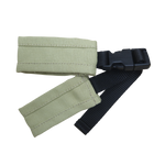 Babycarrier Brustgurt in beige and black, durable cotton material.
