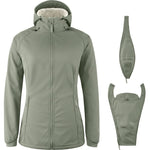 Mamalila Softshell-Tragejacke in grün mit Kapuze, weichem Fleecefutter, wind- und wasserdichtem Material, vielseitig für Schwangerschaft und Babytragen.