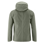 Back view of a green Mamalila Softshell Tragejacke men's babywearing jacket with adjustable hood and fleece lining