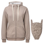 Mamalila Sweat-Tragejacke London beige babywearing hoodie with detachable leopard print insert, made of soft organic cotton