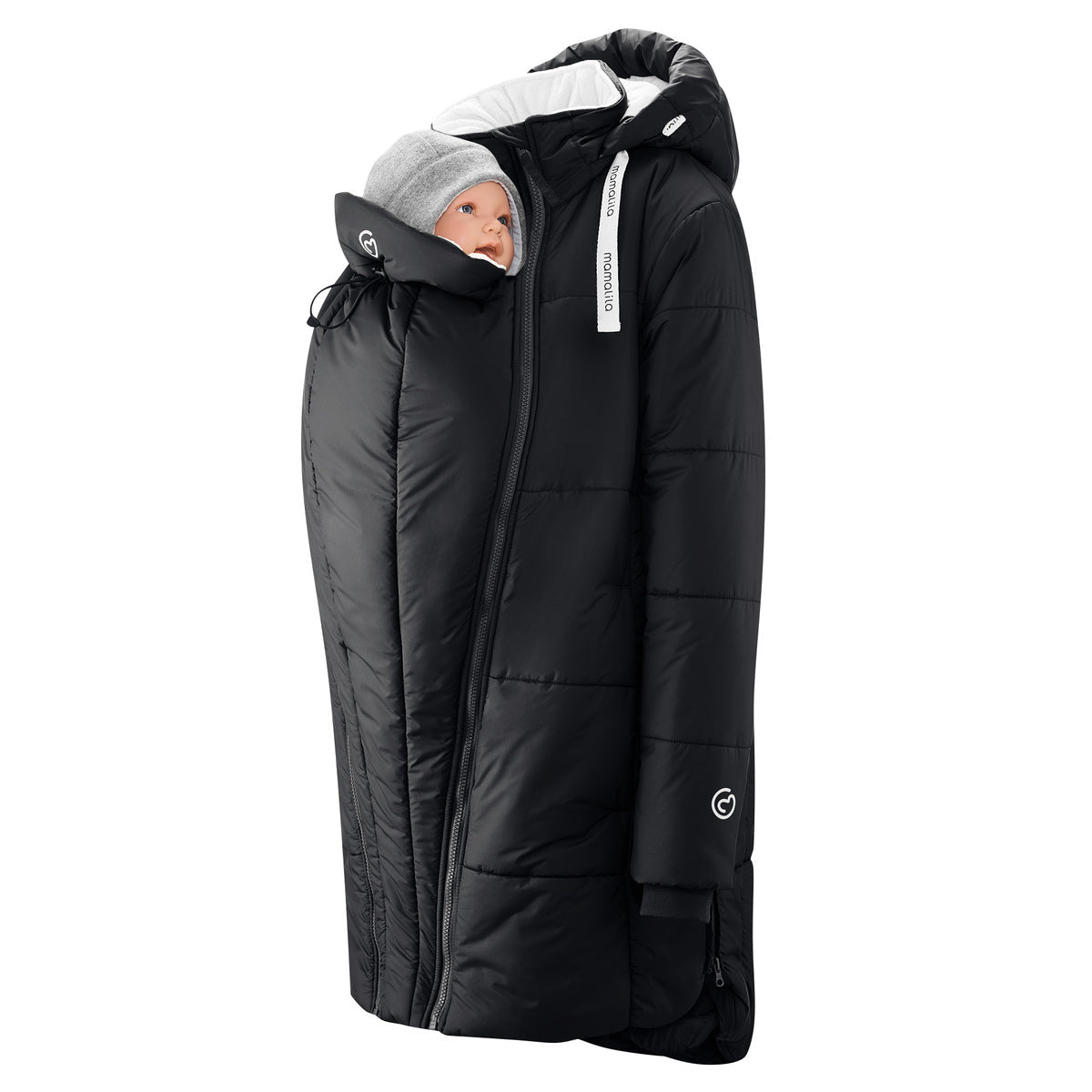 Mamalila Winter-Tragemantel black padded babywearing coat with hood and warm lining
